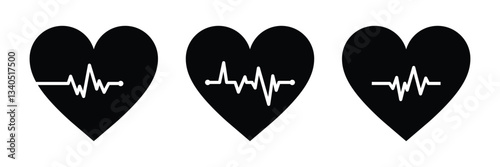 Heartbeat and cardiogram icon set. Flat heart pulse symbols for medical apps and healthcare websites. Vector illustration.