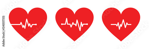 Heartbeat and cardiogram icon set. Flat heart pulse symbols for medical apps and healthcare websites. Vector illustration.