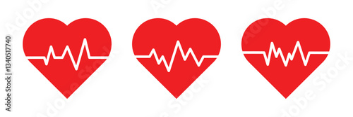 Vector heartbeat and heart pulse icons. A collection of medical flat symbols for websites and healthcare applications.