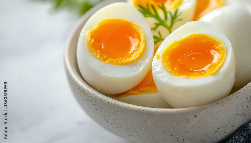 Boiled chicken egg for breakfast without eggshell in the bowl Boiled chicken egg for breakfast without eggshell in the bowl