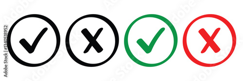 Right or wrong icons in black, green and red. Green tick and red cross checkmarks. Yes or no symbol, approved or rejected icon for user interface. Free Download Right or wrong icons in black, green and red. Green tick and red cross checkmarks. Yes or no symbol, approved or rejected icon for user interface. - GFXLoad