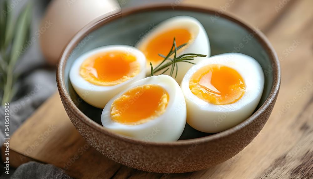 Boiled chicken egg for breakfast without eggshell in the bowl Boiled chicken egg for breakfast without eggshell in the bowl