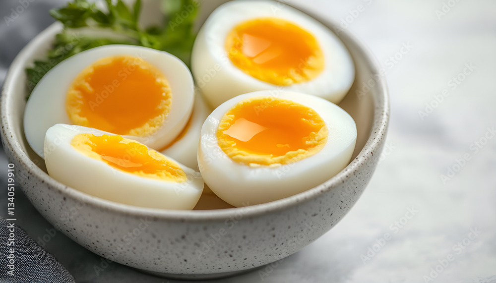 Boiled chicken egg for breakfast without eggshell in the bowl Boiled chicken egg for breakfast without eggshell in the bowl