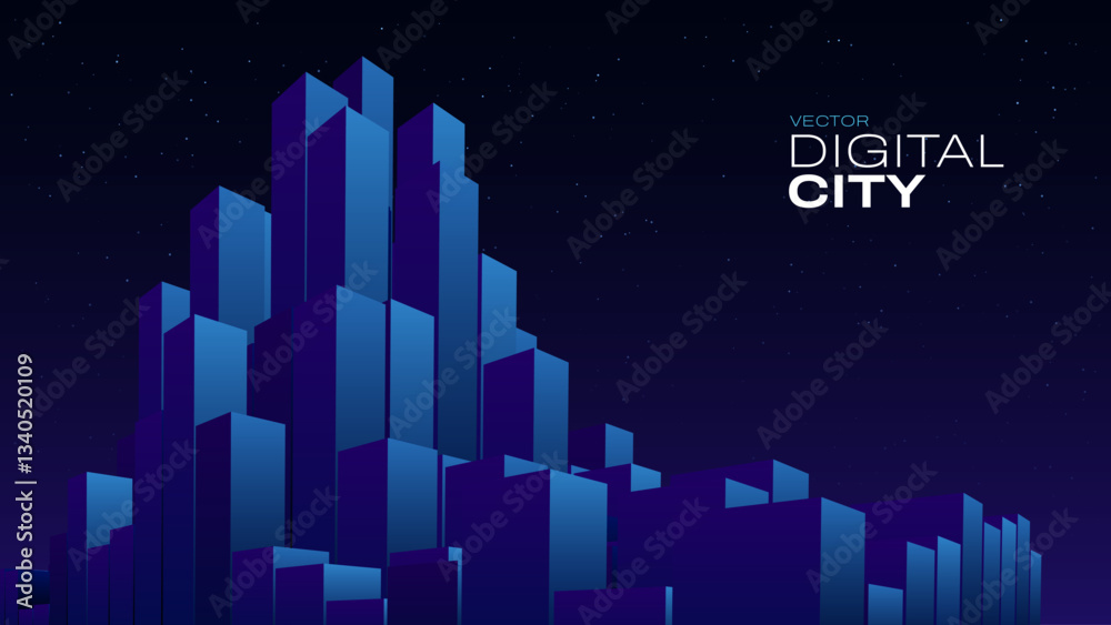 Obraz premium City Buildings Abstract Minimalistic Illustration. 3D Cubes in Perspective. Smart Digital City Concept. Vector Background.