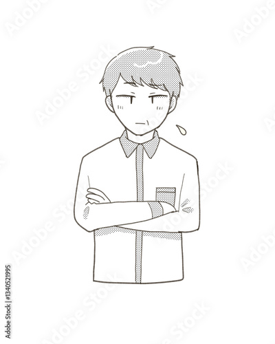 不安そうにしているミドルの男性