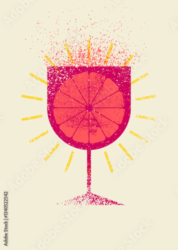 Summer Cocktail typographical vintage style grunge poster or menu design. Geometric stylized glass and citrus slice. Retro vector illustration.