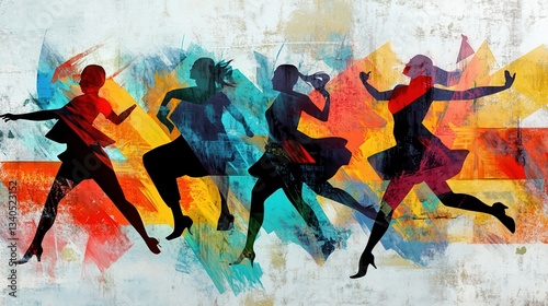 AI Generated. AI Generative. Geometric abstract shape dancing rhythm people street graffiti. Art wall paint drawing oil ink design. Graphic Art illustration