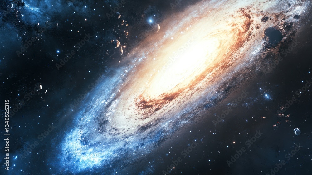 Obraz premium Breathtaking cosmic spiral galaxy with stars nebula and universe deep space view