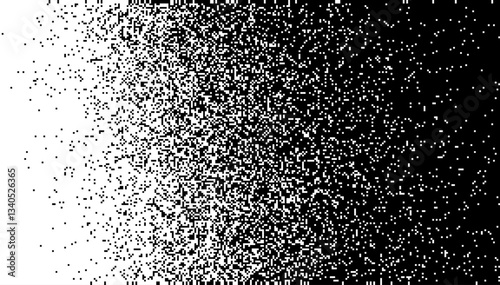 Grain Dissolve Effect Pixelated Halftone Gradient Noise. Fading Pixel Texture. Black And White Dissolving Pixels Background. Vector Illustration.