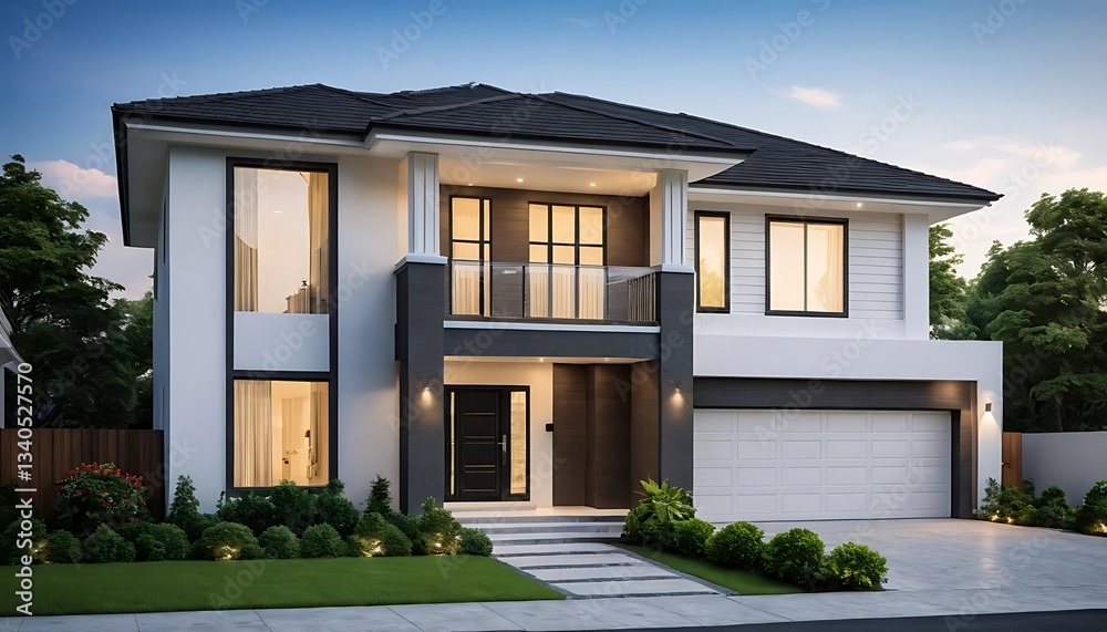 Fototapeta premium Modern Real Estate House Exterior with a Sophisticated Close Up View