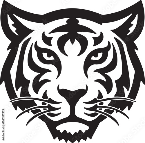 Tiger head faces silhouette icon black logo design white background.