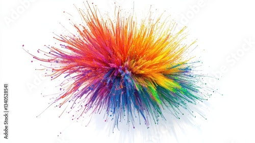 Multicolored explosion of rainbow holi powder paint isolated on white background. Generative AI