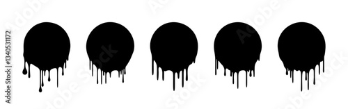 Drip of Paint Circles Banners. Circles With Liquid Drops. Effect of Blood, Milk, Melt Honey or Syrup. Shapes With Splash and Stain. Vector Illustration.