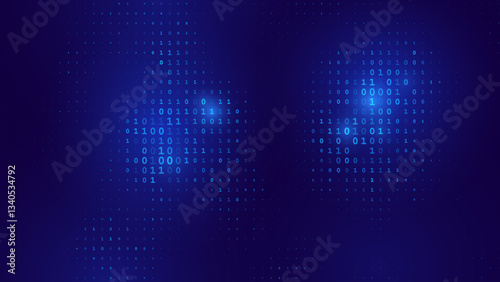 Big Data and Binary Code Technology Background. Abstract Blue Matrix of Digital Data, AI, Cybersecurity, and Blockchain Concepts. Futuristic Tech Code Flow Vector Illustration.