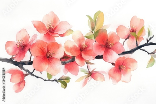 Blooming pear blossoms in pastel shades adorn a soft spring background while lush green leaves complete the serene, airy composition ideal for seasonal themes