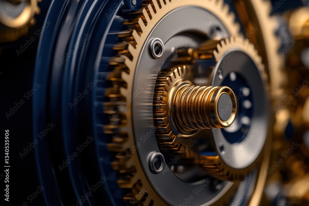Ultra-detailed close-up of a futuristic mechanical gear system with blue metallic accents, precision bolts, and industrial textures, photorealistic render Ultra-detailed close-up of a futuristic mechanical gear system with blue metallic accents, precision bolts, and industrial textures, photorealistic render