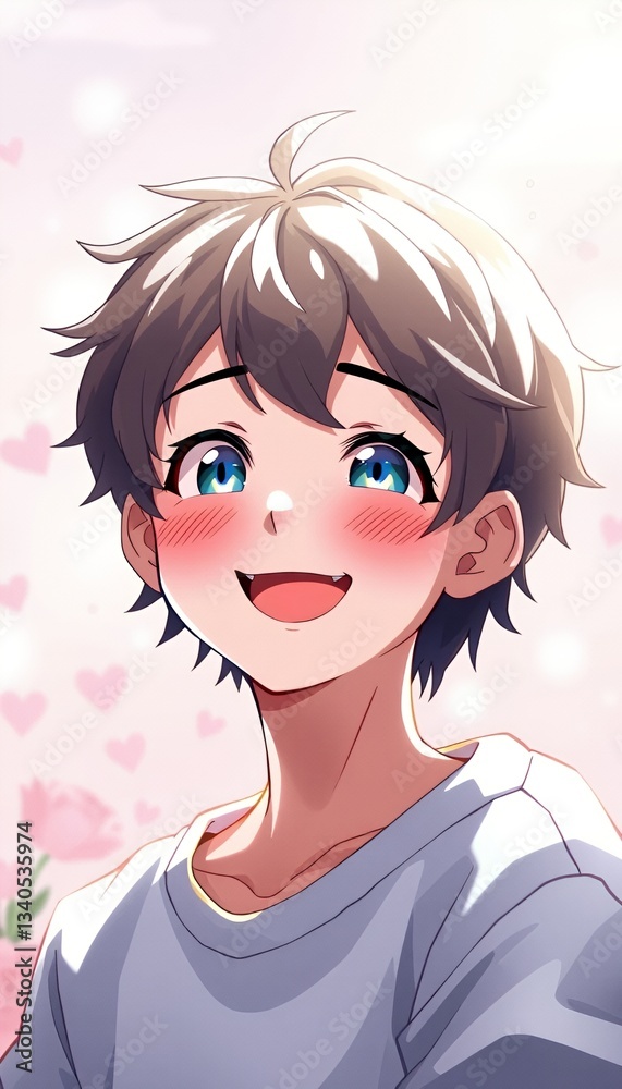 Animated Boy with Blush and Smiling Expression Animated Boy with Blush and Smiling Expression