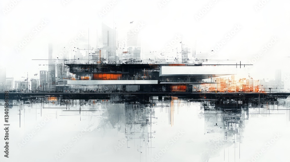 Fototapeta premium Modern architectural building stands tall amid the abstract cityscape