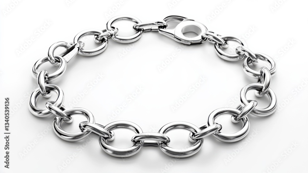 Fototapeta premium silver chain bracelet with circle charms on white background