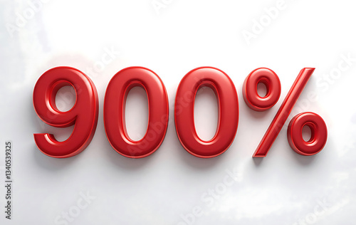 Red 900 percent isolated on white background. 900% percent of. Special offer discount. Red 900% Number 3d render.