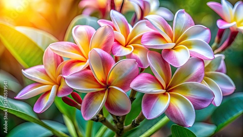 Plumeria Flower Portrait Photography: White, Pink, Yellow Blossoms in Natural Light