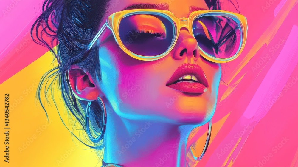 80s retro illustration of a woman in vibrant colors 80s retro illustration of a woman in vibrant colors