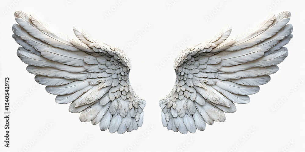Obraz premium Ornate stone wings rendered in 3D, perfect for themes of elegance, majesty, or symbolism in design projects such as weddings, art galleries, and spiritual events.
