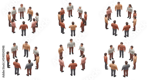 People Standing in Circles Grouping of Miniature Figures on Transparent Background