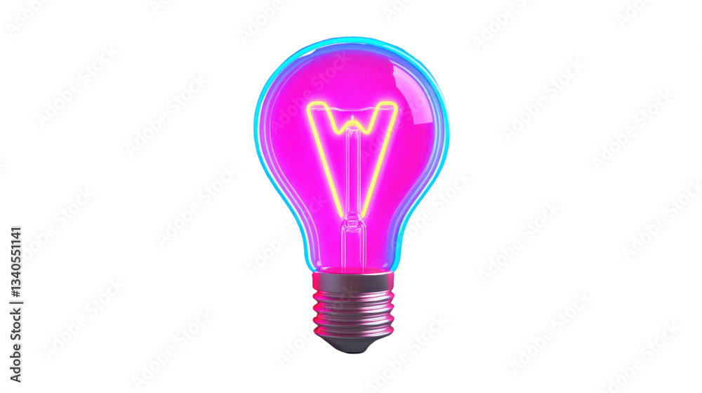 Pink and blue lightbulb shining with transparent background, representing ideas and innovation Pink and blue lightbulb shining with transparent background, representing ideas and innovation