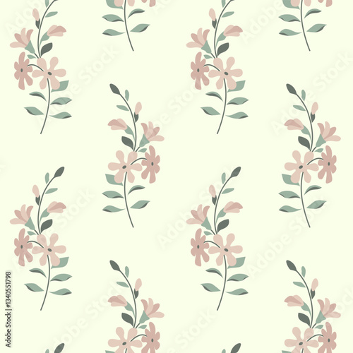 Vector seamless pattern with tender blossoming branches. Delicate flowers wallpaper. Repeat floral ornament. Texture for textile with botanical elements.
