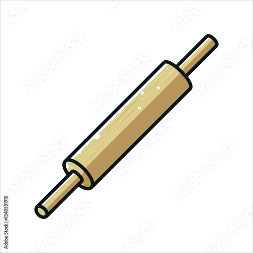 Vector Wooden Rolling Pin for Baking and Dough Preparation