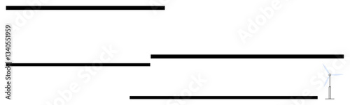 Horizontal black lines emphasize modernity and simplicity, highlighting a small wind turbine. Ideal for sustainability, energy transition, green future, technology, innovation, ecology