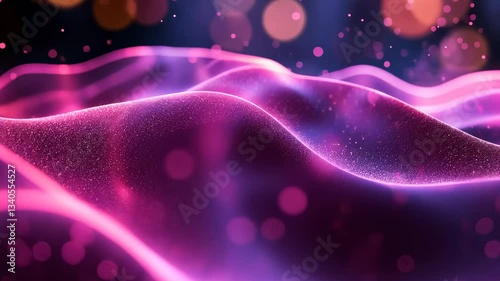 Abstract Digital Visualization Of Pink And Purple Wavy Particle Flow With Glowing Light Effects In Motion