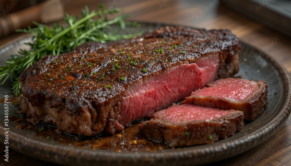 Steak. Grade A, grass fed angus beef. Traditional classic New York steakhouse menu favorite. T-bone steak, bone in, cooked to medium to rare and sliced. Steak. Grade A, grass fed angus beef. Traditional classic New York steakhouse menu favorite. T-bone steak, bone in, cooked to medium to rare and sliced.