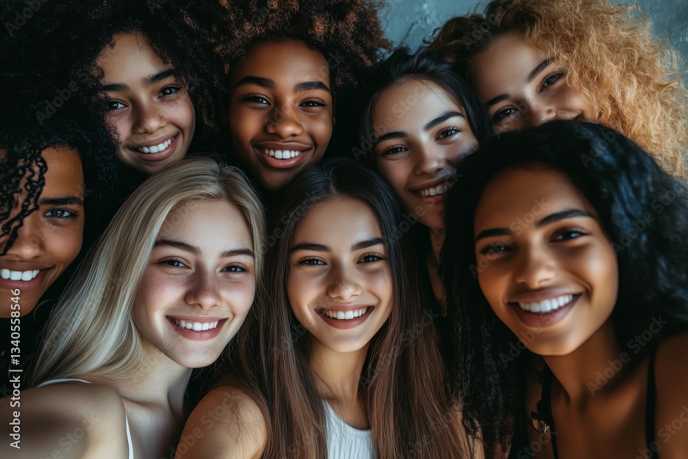 Fototapeta premium Young multicultural friends capturing a selfie together