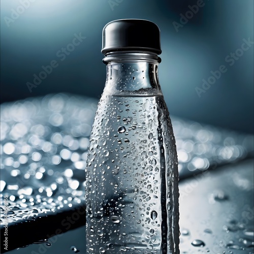 Wallpaper Mural Bottle of water, Close-up of a cold, condensation-covered glass bottle., Close-up of a Cold Water Bottle with Condensation Torontodigital.ca