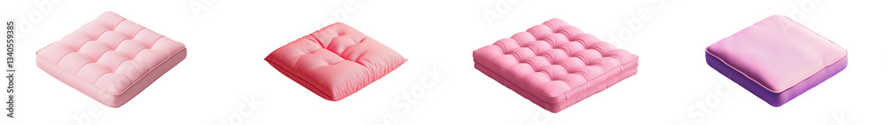 Naklejka premium A collection of various shaped and textured pink and purple cushions and pillows suitable for use as decorative home furnishings and comfortable seating