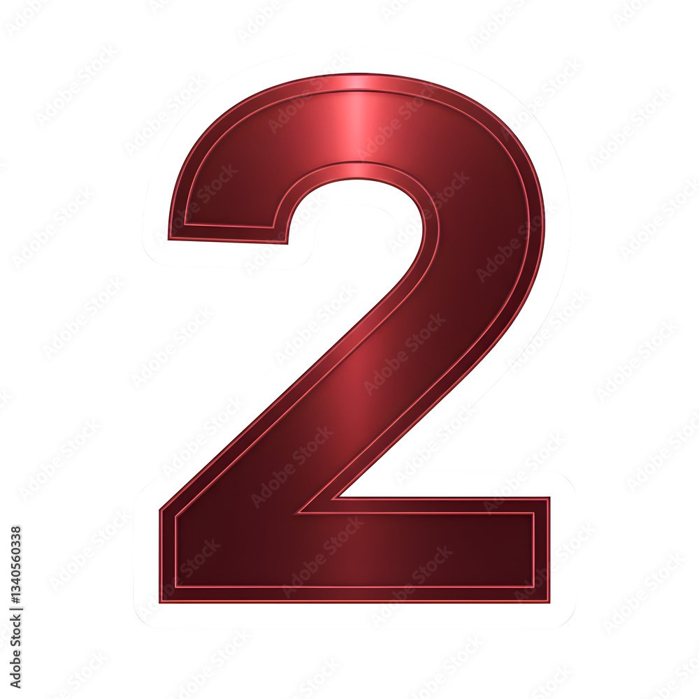A shiny metallic red number two with a white outline against a dark plain colored space transparent background A shiny metallic red number two with a white outline against a dark plain colored space transparent background