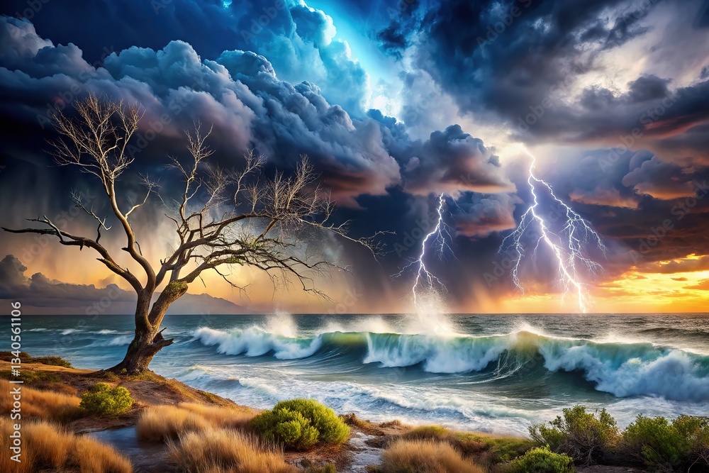 Fototapeta premium Stormy Weather, Rain and Wind, Nature's Fury