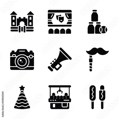 Get this creatively designed set of carnival fun glyph icons