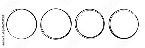 Black circular highlights and hand drawn ovals. Sketch style marker ellipses frame. Vector illustration on a white background.