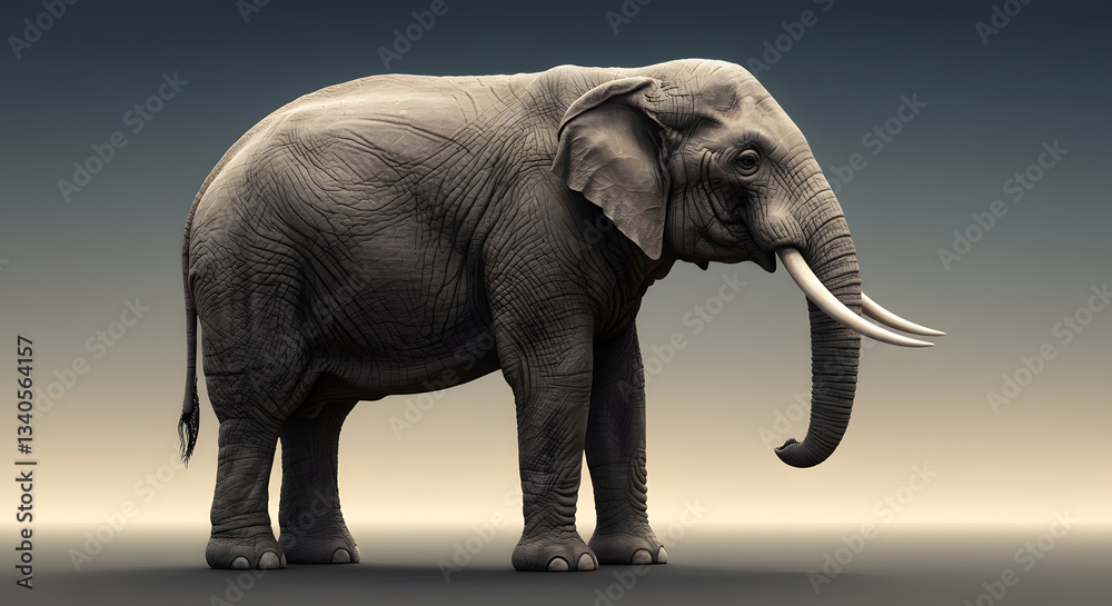 Fototapeta premium African Elephant Standing Still Gray Scale Image Animal Photography