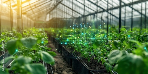 An intelligent farming greenhouse with advanced technology for sustainable agriculture and efficient crop production.