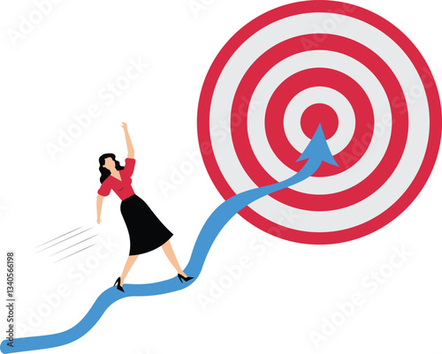Businesswoman running on growth chart to target