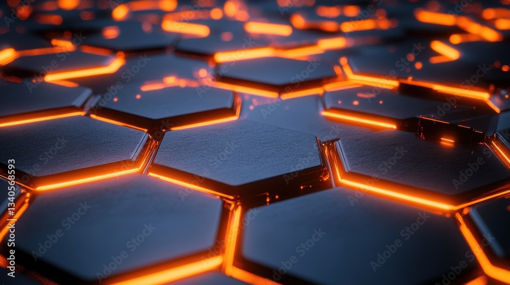 Abstract futuristic surface with orange glowing hexagons is creating modern background illustration Abstract futuristic surface with orange glowing hexagons is creating modern background illustration