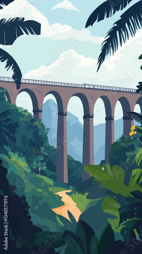 Historic Lapa Arches Vector Illustration Rio de Janeiro Viaduct Surrounded by Nature