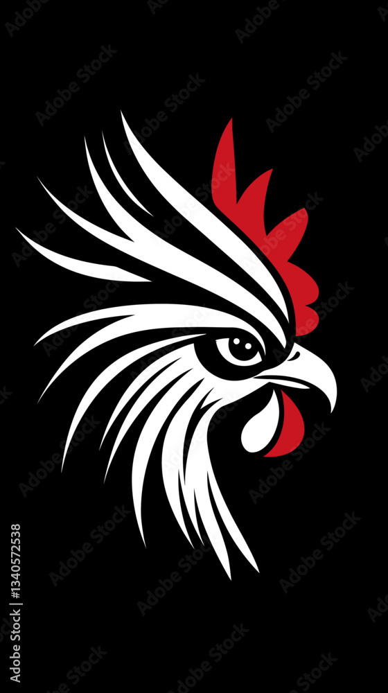 Fototapeta premium Minimalist Black and White Rooster Vector Illustration with Bold Design Elements