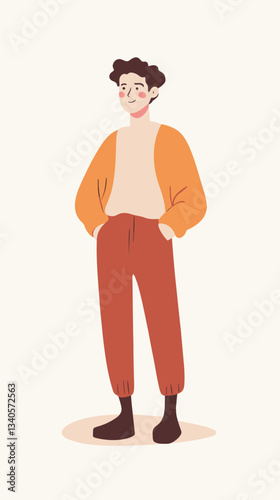 Minimalist Illustration of Person in Casual Attire with Hands in Pockets Standing