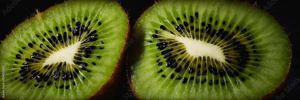 Halved kiwi fruit close-up reveals seeds Halved kiwi fruit close-up reveals seeds