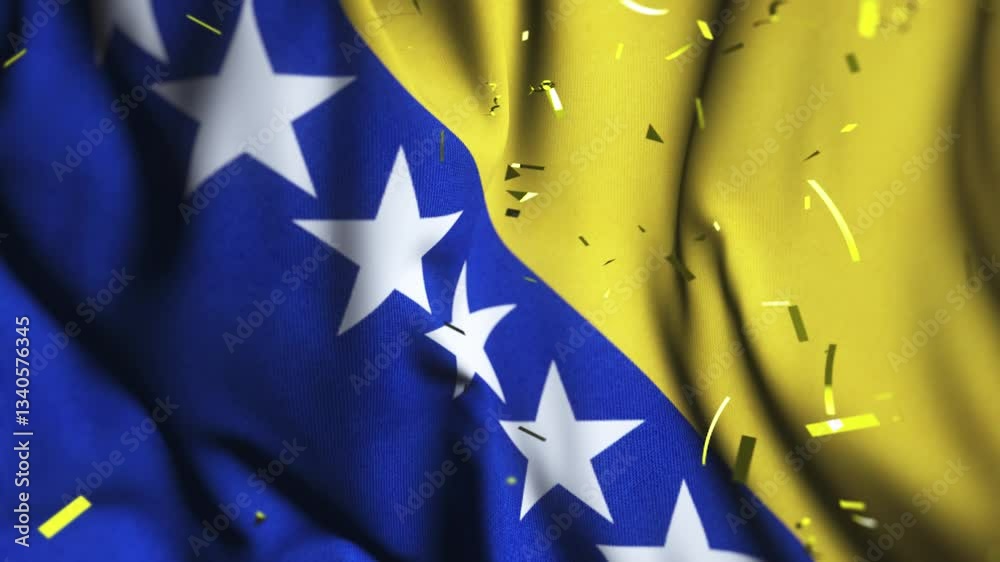 Bosnia & Herzegovina flag confetti waving independence day background 4k 